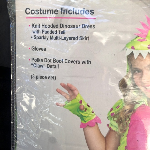 DAINTY DINOSAUR WITH CLAWS AND HEAD PIECE , pink and green girls 8-10 - Picture 2 of 4